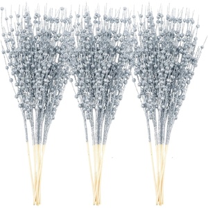 image:imageJoiedomi 24 Pcs Christmas Tree Berry Stem Silver Decorative Bead Sticks Glittery Twigs Picks Branches for Christmas Tree Small Vase Holiday Wedding Party 17 Inches SilverSilver
