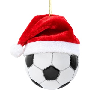 image:imageJoiedomi Christmas Volleyball Glass Small Ornament Sports Ball Glass Blown Mini Ornament Boys Sports Decorations for Xmas Gift Holiday Party Favor Indoor DecorationSoccer with Hat