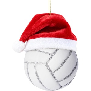 image:imageJoiedomi Christmas Volleyball Glass Small Ornament Sports Ball Glass Blown Mini Ornament Boys Sports Decorations for Xmas Gift Holiday Party Favor Indoor DecorationVolleyball with Hat