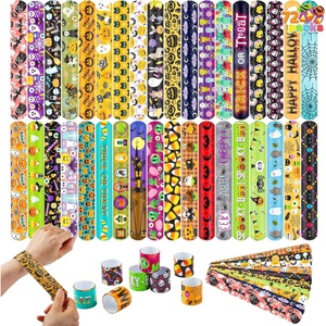 image:imageJOYIN 72 PCS Halloween Slap Bracelets for Kids Halloween Bracelets Bulk for Girls Boys Gifts Friendship Snap Bracelet for Halloween Party Favors Goodie Bag Fillers Classroom FavorsSpooky Night Mix