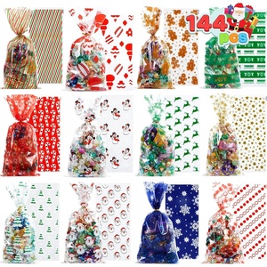 image:imageJOYIN 144 PCS Christmas Cellophane Candy Bags Holiday Treat Goody Cookie Bags with Ribbon Ties for Festivals Presents Party Supplies Xmas Candy Gift 11 x 5 inchesRed Blue  Green