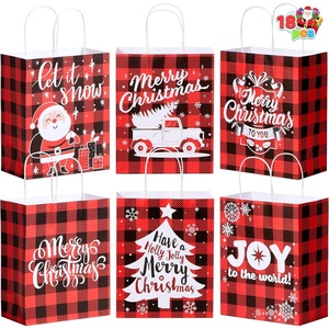 image:imageJOYIN 18 PCS Christmas White Kraft Bags with Handles Red and Black Present Holiday Paper Gift Bags for Classroom Party Favors Wrapping Presents Holiday Wedding Gift Decor 10 x 8 x 44