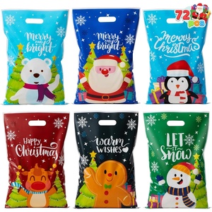 image:imageJOYIN 72 PCS Christmas Plastic Goodies Bags with Handles Xmas Shopping Goody Gift Bags for Present Wrapping Party Decoration Supplies Festive Parties Favor Holiday Treats 11 x 16Blue Green Red
