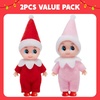 image:imageJOYIN 2PCS Christmas Elf Plush Doll Red and Green Tiny Elf Doll with Clothes and Belt Pattern Soft Plush Accessories for Christmas Holiday Decorations DressUp PartyRed Pink