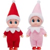 image:imageJOYIN 2PCS Christmas Elf Plush Doll Red and Green Tiny Elf Doll with Clothes and Belt Pattern Soft Plush Accessories for Christmas Holiday Decorations DressUp PartyRed Pink