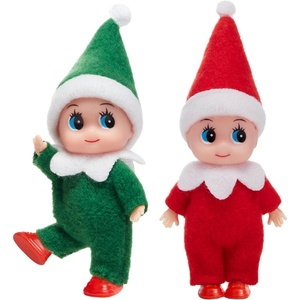 image:imageJOYIN 2PCS Christmas Elf Plush Doll Red and Green Tiny Elf Doll with Clothes and Belt Pattern Soft Plush Accessories for Christmas Holiday Decorations DressUp PartyRed Green
