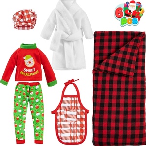 image:imageJOYIN 6 PCS Christmas Doll Clothes Christmas Doll Sleeping Bag Apron Bathrobes and Hat for Holiday Outfits Accessories Decorations
