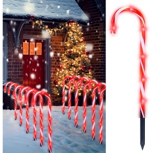 image:imageJoiedomi 12 Pcs Christmas Candy Cane Pathway Markers Lights 17 Stakes Lights with Red Waterproof Outdoor Decorations for Holiday Xmas IndoorYard Walkway Lawn Garden DecorRed Light