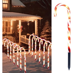 image:imageJoiedomi 12 Pcs Christmas Candy Cane Pathway Markers Lights 17 Stakes Lights with Red Waterproof Outdoor Decorations for Holiday Xmas IndoorYard Walkway Lawn Garden DecorWarm Light