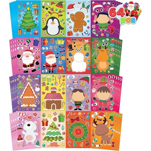 image:imageJOYIN 64 Pcs Christmas Makeaface Stickers Christmas Crafts for Kids Sticker Sheets with Santa Snowman Reindeer Elf Tree for Kids Party Favors Art Craft Supplies Classroom Activities Game