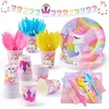 image:imageJOYIN 145 Pcs Construction Birthday Party Supplies with Banner 24 Serves Tractor Truck Tableware Set with Plates Cups Napkins and Cutlery Sets for Construction Themes Party Kids 6 7 8 YearsUnicorn
