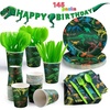 image:imageJOYIN 145 Pcs Construction Birthday Party Supplies with Banner 24 Serves Tractor Truck Tableware Set with Plates Cups Napkins and Cutlery Sets for Construction Themes Party Kids 6 7 8 YearsDinosaur