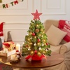 image:imageJoiedomi 242FT Tabletop Mini Christmas Tree Pre lit with Warm Lights Holly Berries Pine Cones and Ornaments for Indoor Artificial Mini Xmas Tree Holiday Season Decorations GoldTree with red Tree Topper