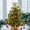 image:imageJoiedomi 242FT Tabletop Mini Christmas Tree Pre lit with Warm Lights Holly Berries Pine Cones and Ornaments for Indoor Artificial Mini Xmas Tree Holiday Season Decorations GoldTree with yellow Tree Topper