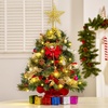 image:imageJoiedomi 242FT Tabletop Mini Christmas Tree Pre lit with Warm Lights Holly Berries Pine Cones and Ornaments for Indoor Artificial Mini Xmas Tree Holiday Season Decorations GoldTree with bell
