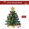 image:imageJoiedomi 242FT Tabletop Mini Christmas Tree Pre lit with Warm Lights Holly Berries Pine Cones and Ornaments for Indoor Artificial Mini Xmas Tree Holiday Season Decorations GoldTree with yellow Tree Topper