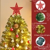 image:imageJoiedomi 242FT Tabletop Mini Christmas Tree Pre lit with Warm Lights Holly Berries Pine Cones and Ornaments for Indoor Artificial Mini Xmas Tree Holiday Season Decorations GoldTree with red Tree Topper