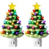 image:imageJOYIN 55 2 Pcs Ceramic Xmas Tree Night Lights Classic Christmas Decor Night Lights with 54 LEDs Mini Tree Lights Plug in Christmas Decoration Bedroom Living Room Hallway Holiday Indoor Decor