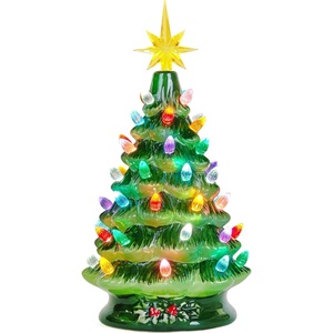 image:imageJoiedomi 12 White Christmas Ceramic Tree Light up Tabletop Xmas Tree with 49 LED Lights Ceramic Decor with Christmas Design Xmas Holiday Indoor Office Table Centerpiece DecorationGreen
