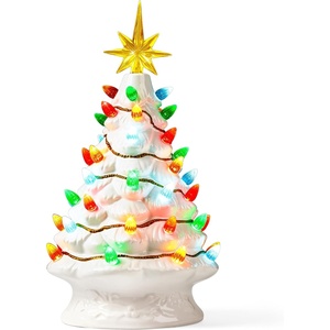 image:imageJoiedomi 12 White Christmas Ceramic Tree Light up Tabletop Xmas Tree with 49 LED Lights Ceramic Decor with Christmas Design Xmas Holiday Indoor Office Table Centerpiece DecorationWhite