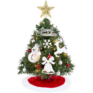 image:imageJoiedomi 242FT Tabletop Mini Christmas Tree Pre lit with Warm Lights Holly Berries Pine Cones and Ornaments for Indoor Artificial Mini Xmas Tree Holiday Season Decorations GoldTree with Tree Skirt