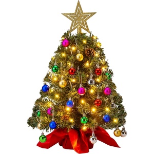image:imageJoiedomi 242FT Tabletop Mini Christmas Tree Pre lit with Warm Lights Holly Berries Pine Cones and Ornaments for Indoor Artificial Mini Xmas Tree Holiday Season Decorations GoldTree with Pine Cones